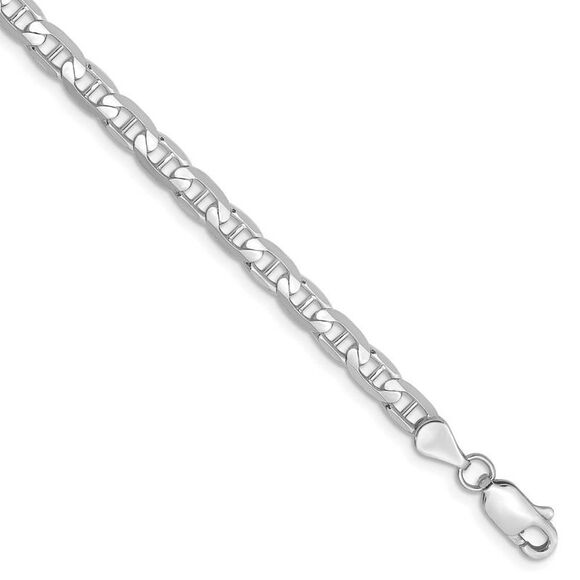 3.75mm Solid Concave Anchor Chain Bracelet in 14k White Gold 7 Inch